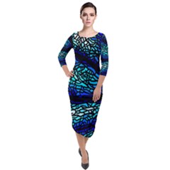 Sea Coral Stained Glass Quarter Sleeve Midi Velour Bodycon Dress by HermanTelo