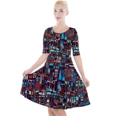 Stained Glass Mosaic Abstract Quarter Sleeve A-line Dress by Sapixe