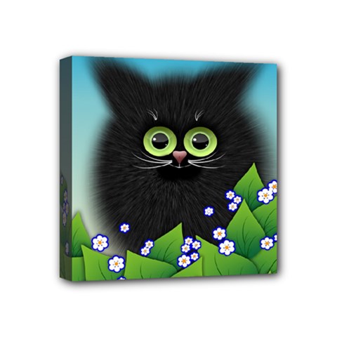 Kitten Black Furry Illustration Mini Canvas 4  X 4  (stretched) by Sapixe