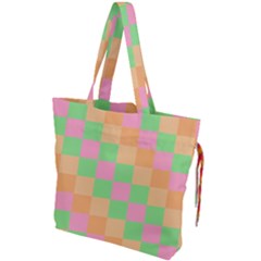 Checkerboard Pastel Squares Drawstring Tote Bag by Sapixe