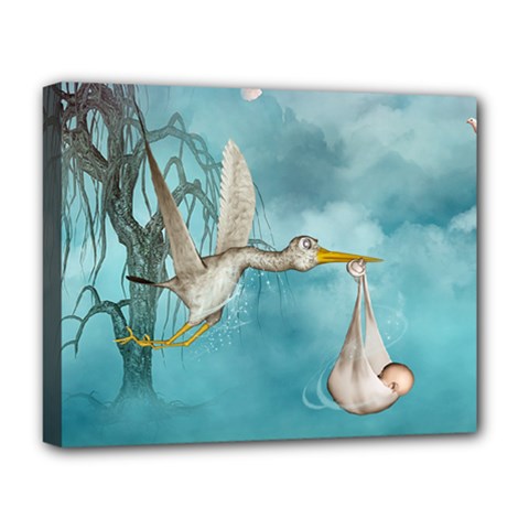 Cute Baby Is Coming With Stork Deluxe Canvas 20  X 16  (stretched) by FantasyWorld7