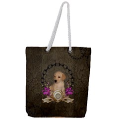 Cute Little Puppy With Flowers Full Print Rope Handle Tote (large) by FantasyWorld7