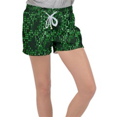 Abstract Plaid Green Women s Velour Lounge Shorts