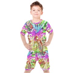 Music Abstract Sound Colorful Kids  Tee And Shorts Set by Bajindul