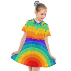 Rainbow Background Colorful Kids  Short Sleeve Shirt Dress by Bajindul