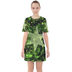 Star Blue Star Space Universe Sixties Short Sleeve Mini Dress by Bajindul