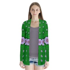 Stars Of Bleeding Hearts In Green Drape Collar Cardigan