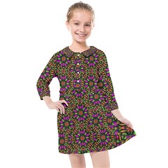 Paradise Flower In The Jungle Kids  Quarter Sleeve Shirt Dress