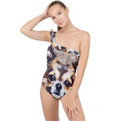 Chihuahua Dog Cute Pets Small Frilly One Shoulder Swimsuit by Pakrebo