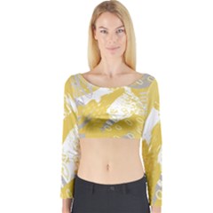 Ochre Yellow And Grey Abstract Long Sleeve Crop Top by charliecreates