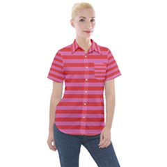 Love Sick - Bubblegum Pink Stripes Women s Short Sleeve Pocket Shirt