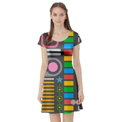 Abstract Background Colors Shapes Short Sleeve Skater Dress