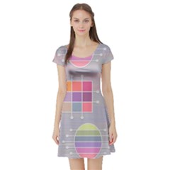 Pastels Shapes Geometric Short Sleeve Skater Dress