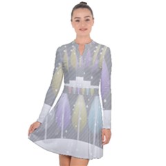 Winter Season Simple Pastels Grey Long Sleeve Panel Dress by Pakrebo