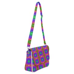 Groovy Purple Green Pink Square Pattern Shoulder Bag With Back Zipper by BrightVibesDesign