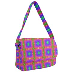 Groovy Purple Green Pink Square Pattern Courier Bag by BrightVibesDesign