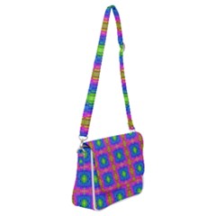 Groovy Pink Blue Yellow Square Pattern Shoulder Bag With Back Zipper by BrightVibesDesign