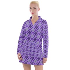 Argyle Large Purple Pattern Women s Long Sleeve Casual Dress by BrightVibesDesign