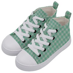 Argyle Light Green Pattern Kids  Mid-top Canvas Sneakers by BrightVibesDesign