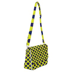 Modern Dark Blue Flowers On Yellow Shoulder Bag With Back Zipper by BrightVibesDesign