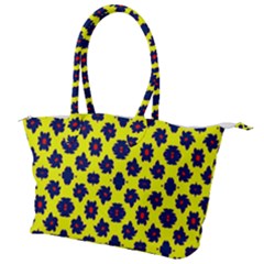 Modern Dark Blue Flowers On Yellow Canvas Shoulder Bag by BrightVibesDesign