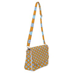 Modern Blue Flowers  On Orange Shoulder Bag With Back Zipper by BrightVibesDesign
