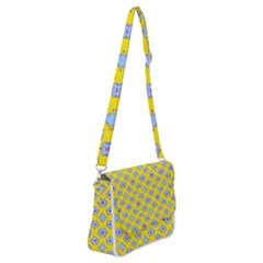 Modern Blue Flowers  On Yellow Shoulder Bag With Back Zipper by BrightVibesDesign