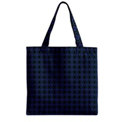 Argyle Dark Purple Black Pattern Zipper Grocery Tote Bag by BrightVibesDesign