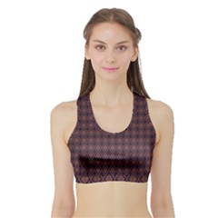 Argyle Dark Purple Yellow Pattern Sports Bra With Border by BrightVibesDesign