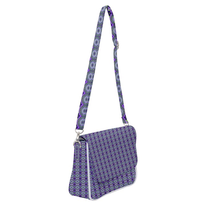 Ornate Oval Pattern Purple Green Shoulder Bag with Back Zipper