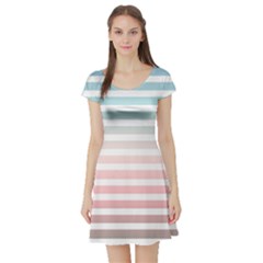 Horizontal Pinstripes In Soft Colors Short Sleeve Skater Dress by shawlin