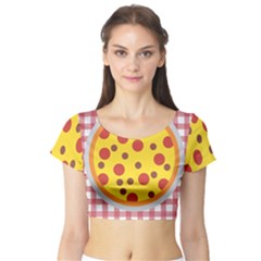 Pizza Table Pepperoni Sausage Copy Short Sleeve Crop Top by Nexatart
