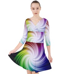 Rainbow Swirl Twirl Quarter Sleeve Front Wrap Dress