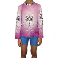 Cute Little Owl With Hearts Kids  Long Sleeve Swimwear by FantasyWorld7