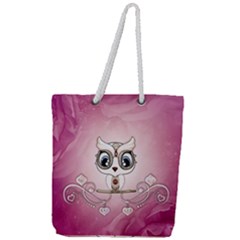 Cute Little Owl With Hearts Full Print Rope Handle Tote (large) by FantasyWorld7