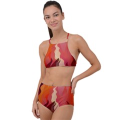 Fire Abstract Cartoon Red Hot High Waist Tankini Set