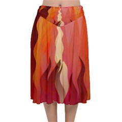 Fire Abstract Cartoon Red Hot Velvet Flared Midi Skirt