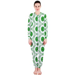 White Background Green Shapes Onepiece Jumpsuit (ladies)  by Nexatart