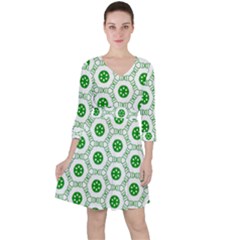 White Background Green Shapes Ruffle Dress by Nexatart