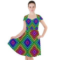 Pattern Rainbow Colors Rainbow Cap Sleeve Midi Dress