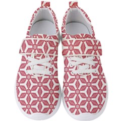 White Background Red Flowers Texture Men s Velcro Strap Shoes