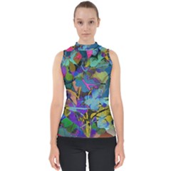 Flowers Abstract Branches Mock Neck Shell Top