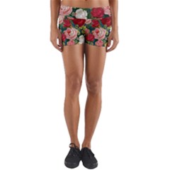 Roses Repeat Floral Bouquet Yoga Shorts by Nexatart