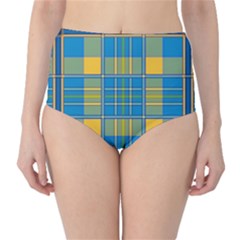 Plaid Tartan Scottish Blue Yellow Classic High-waist Bikini Bottoms