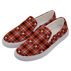 Plaid - Red With Skulls Men s Canvas Slip Ons by WensdaiAmbrose