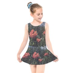 Faded Poppy Field  Kids  Skater Dress Swimsuit by okhismakingart