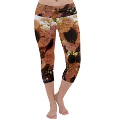 Yellow-pink Snowballs Capri Yoga Leggings