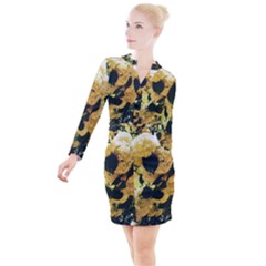 Yellow Snowballs Button Long Sleeve Dress