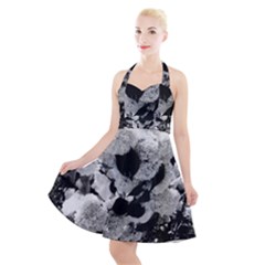 Black And White Snowballs Halter Party Swing Dress 