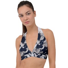 High Contrast Black And White Snowballs Halter Plunge Bikini Top